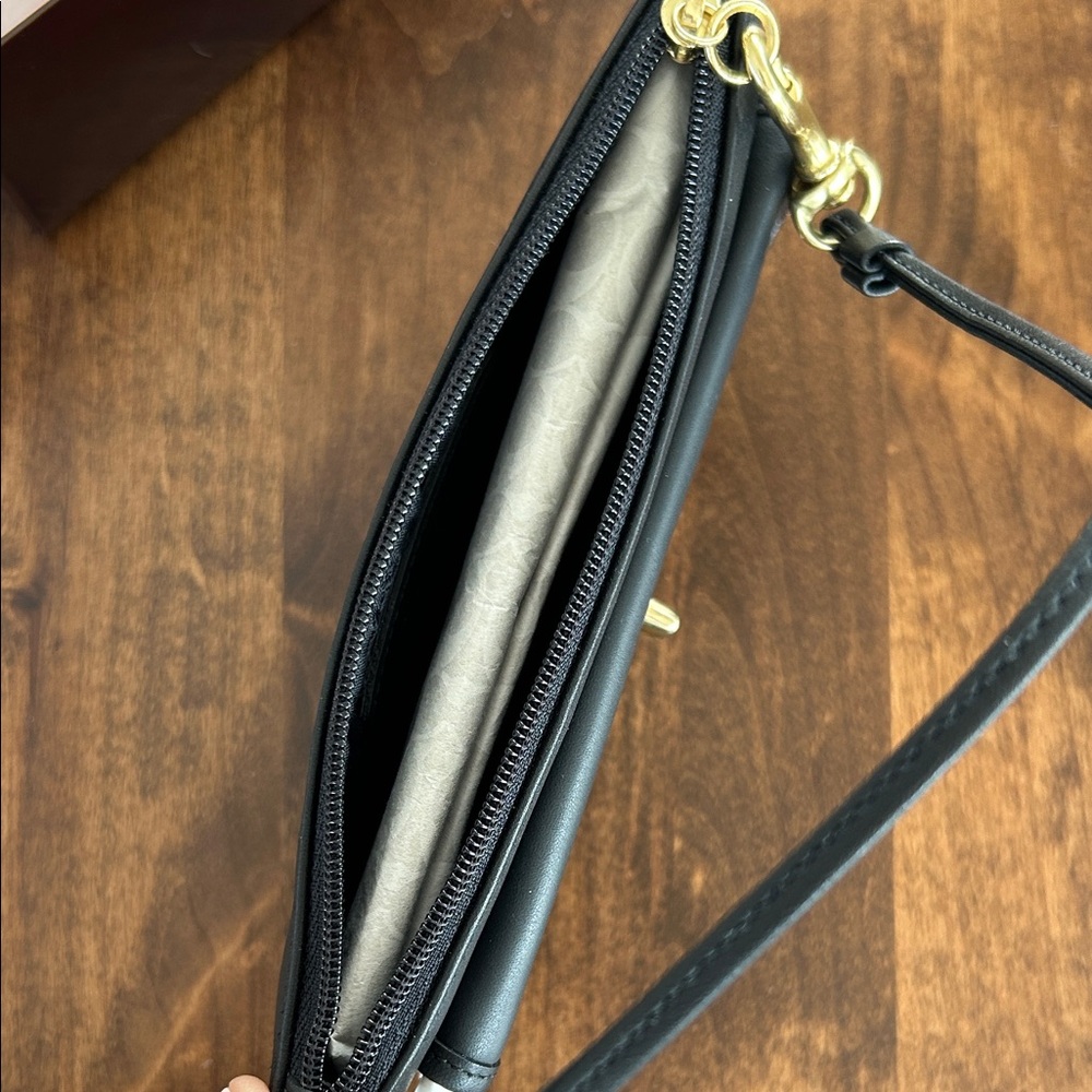 Coach Black Leather Wristlet with Gold Accents - Picture 4 of 5